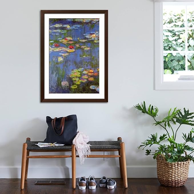 ART.COM Wall Art Print Water Lilies No. 3 on Brown Frame by Claude Monet, 32" x 44"