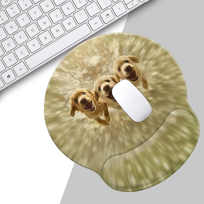Cute Dog Mouse Pads for Desk, Golden Retriever Ergonomic Mouse Pad with Wrist Rest, Gaming Mouse Pad with Wrist Support, Funny Mouse Pads for Desk, Computer Mousepad with Non-Slip Pain Relief PU Base