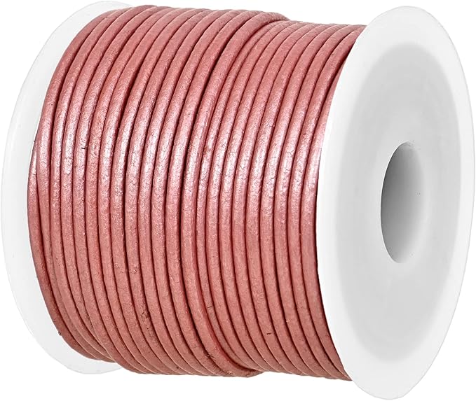 GENIQUE Real/Genuine Round Leather String Cord for Necklace, Bracelets, Jewelry, Kumihimo Braiding, DIY Projects (20 Metres) (1.5mm, Mystique Pink)
