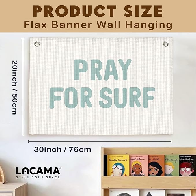 Lacama Surf Decor, Coastal Beach Room Decor Aesthetic, Surf Blue Linen Banner Wall Hanging Canvas Banner Flag Decor for Coastal Surfer Room Bedroom Beach Decorations 30x20 In