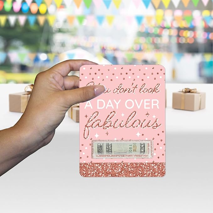 Big Dot of Happiness Pink Rose Gold Birthday - DIY Assorted Happy Birthday Party Cash Holder Gift - Funny Money Cards - Set of 6