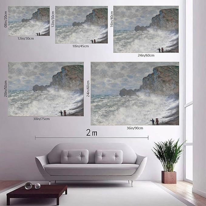 40+ Monet Famous Print Posters Rough Weather at Étretat by Claude Monet Impressionism Canvas Posters Print Wall Art Bedroom Office Room Decor Gift Frame 12×18inch(30×45cm)