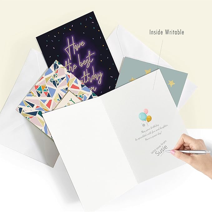 easykart labels 120 Birthday Cards Assortment with Greetings Inside. For Businesses and Individuals, 4x5.5 Inch Assorted Foiling Cards with Envelope with Sealing Stickers