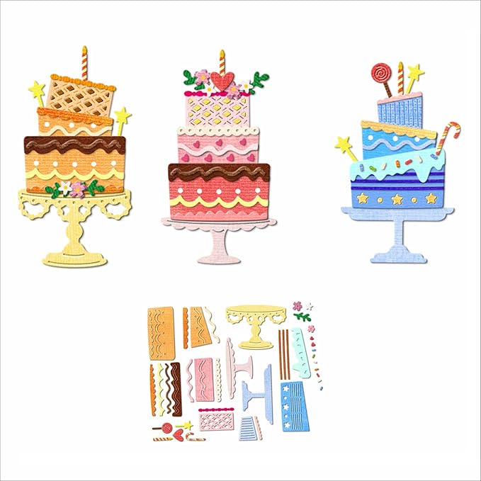 Birthday Party Cake Metal Cutting Dies for Card Making, Paper Embossing Die Cuts Kit Templates, Storage Pockets Supplies, Photo Frame Album DIY Scrapbooking Stencils Sets