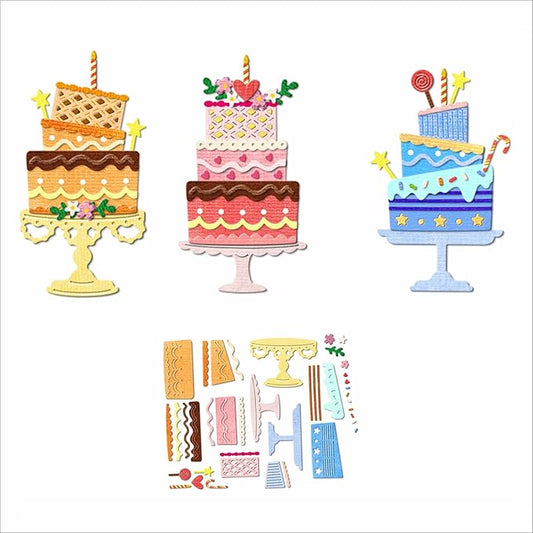 Birthday Party Cake Metal Cutting Dies for Card Making, Paper Embossing Die Cuts Kit Templates, Storage Pockets Supplies, Photo Frame Album DIY Scrapbooking Stencils Sets