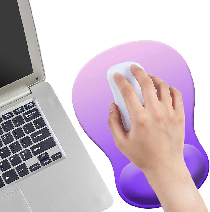 Gel Mouse Pad with Wrist Rest, Ergonomic Concave Wrist Support Mousepad with Non-Slip PU Base & Smooth Surface Comfortable Desk Accessories Mat for Office, Home Gaming and Study (03 Gradient Purple)