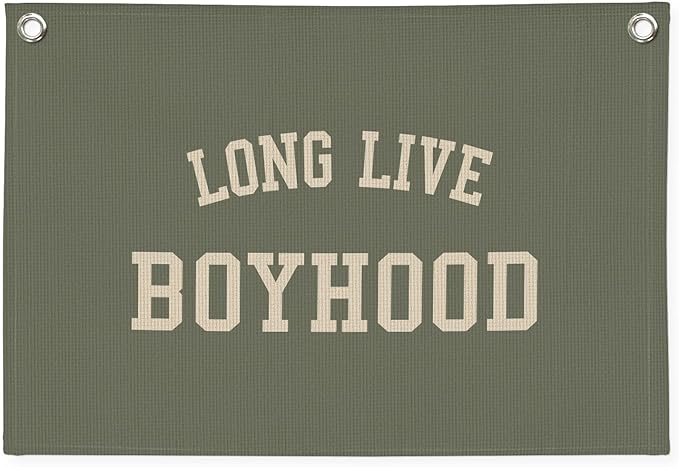 Long Live Boyhood Boys Room Decor - Wall Art Hanging Decor for Toddler Boy Room Nursery Playroom - Baby Kids Teen Bedroom Decor Sage Green,30X20 Inch