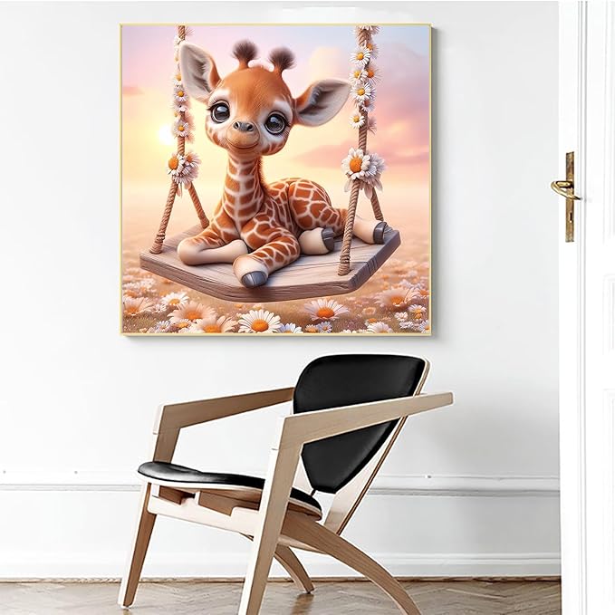 Acelii Fall 5D Diamond Art Kits for Adults Beginners,Giraffe Swing DIY Full Round Drill Diamond Painting Kits,Autumn Paint by Diamonds Dots Gem Art Easy,Home Wall Decor 14X14 Inch