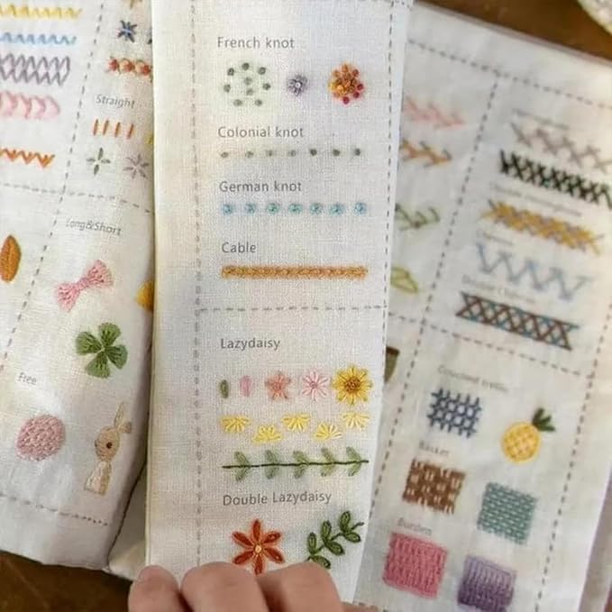 Embroidery kit for Beginners | All-in-One Portable Sewing Kit with 106 Stitch Tutorials & Reusable Linen Practice Book | Complete Embroidery Sampler Book for DIY & Craft Lovers