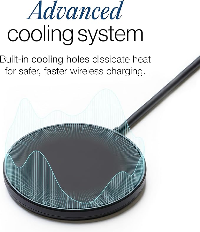 SPOTMINDERS Wireless Charger for iPhone, AirPods, Tracking Card 15W Flat Fast Charging Pad QI Compatible with Samsung, Android, Apple - Magsafe, Non-Slip Surface, Advanced Cooling - No AC Adapter