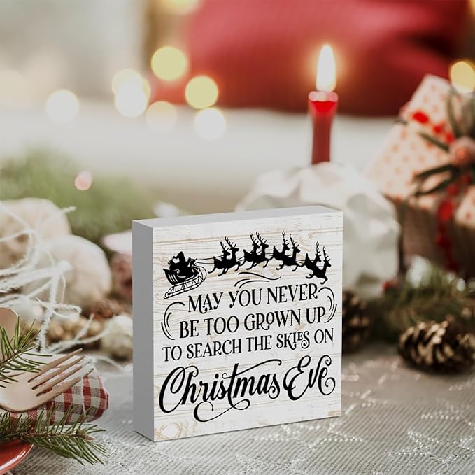 WRSUNT Black Christmas Decor Christmas Decorations Indoor Christmas Bathroom Decor Christmas Signs Christmas Table Bedroom Office Decor May You Never Be Too Grown Up Sign 5 x 5 Inches