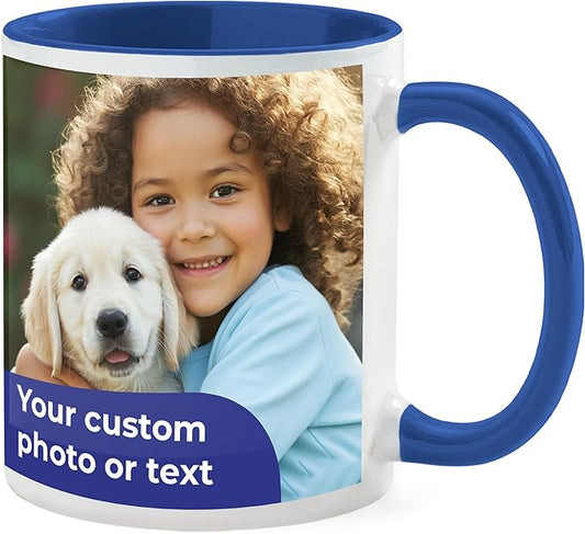 Personalized Mug, Custom Ceramic Mug with Photo and Text, 11oz, Pack of 20, Glossy Coffee Cup, Perfect for Christmas, Secret Santa or as Holiday Gift for Family or Friends, White/Blue