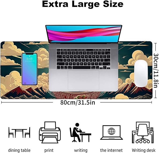 Epic Ramen Gaming Mouse Pad, Office Desk Mat, Anti-Slip Rubber Base Cool Aesthetic Mouse Pads for Computer Laptop Keyboard School Home Desktop Gamer Home Accessories Decor 31.5" x 11.8"