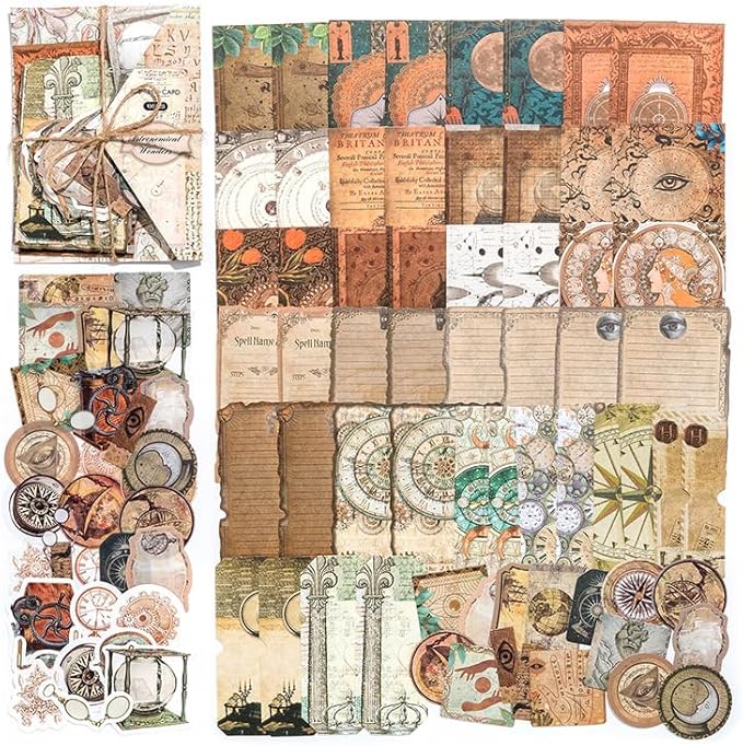 Alideco 100pcs Vintage Scrapbook Supplies Pack for Art Journaling Bullet Junk Journal Planners DIY Paper Stickers Craft Kits Notebook Collage Album Aesthetic Cottagecore Picture Frames (tianwenqiguan)