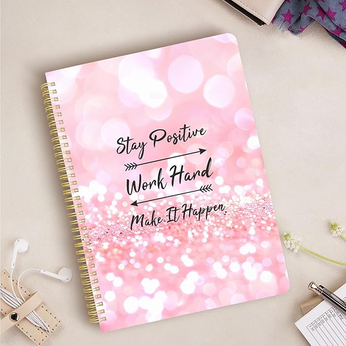 Cute Spiral Notebook journal A4 Aesthetic Pretty Design for Women Girls Kawaii with Pocket, 8.5 x 11 inch, Graph, Positive