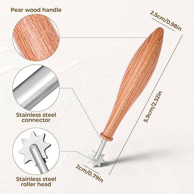 2-Pack Ceramic Texture Rolling Stamp Tools – Stainless Steel Roller with Rosewood Handle for Pottery Clay Embossing & Decorative Edging