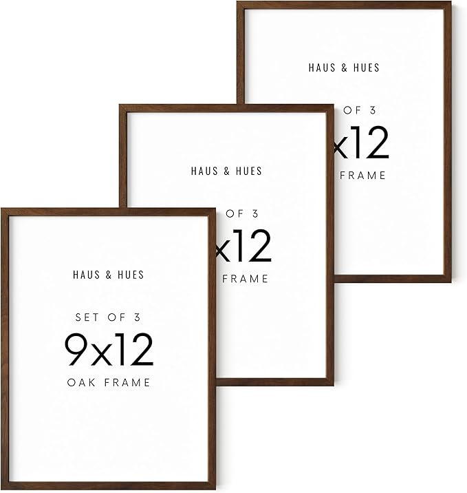 HAUS AND HUES 9x12 Walnut Oak Frame Set of 3 - Wooden Poster Holders, Rustic Gallery Wall Display