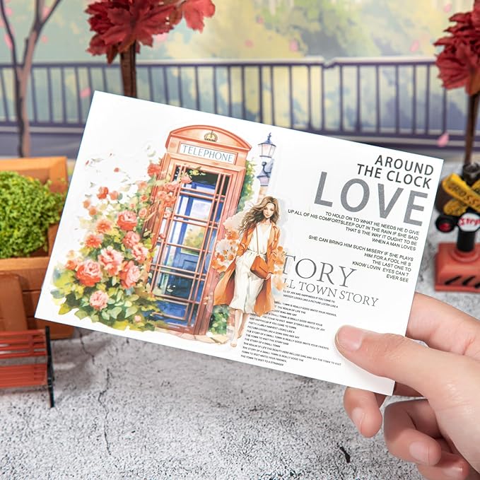 Telephone Booth PET Sticker Set, 80PCS Vintage Street Scene Stickers for Scrapbooking, Journaling, DIY Crafts, Planner Decoration, and Aesthetic Collage