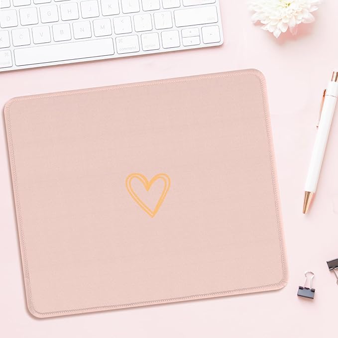 Seorsok Square Aesthetic Cute Heart Mouse Pad,Office Home Personalized Mouse Mat Design,Waterproof Funny Mousepad,Non-Slip Rubber Base Computer Mouse Pads for Wireless Mouse,Pink