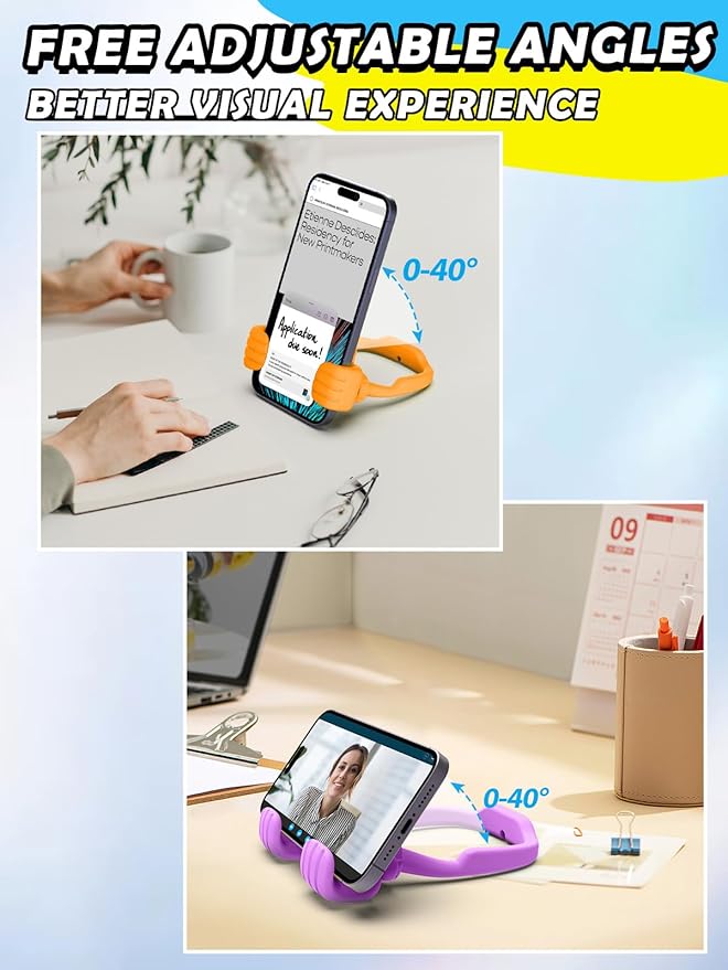 Stocking Stuffers for Teen Boys Girls Kids Cell Phone Stand - 2 Pack Thumbs Up Lazy Phone Holder for Desk Birthday Gifts for Adults Women Men (Bright Purple & Orange Yellow, 2)