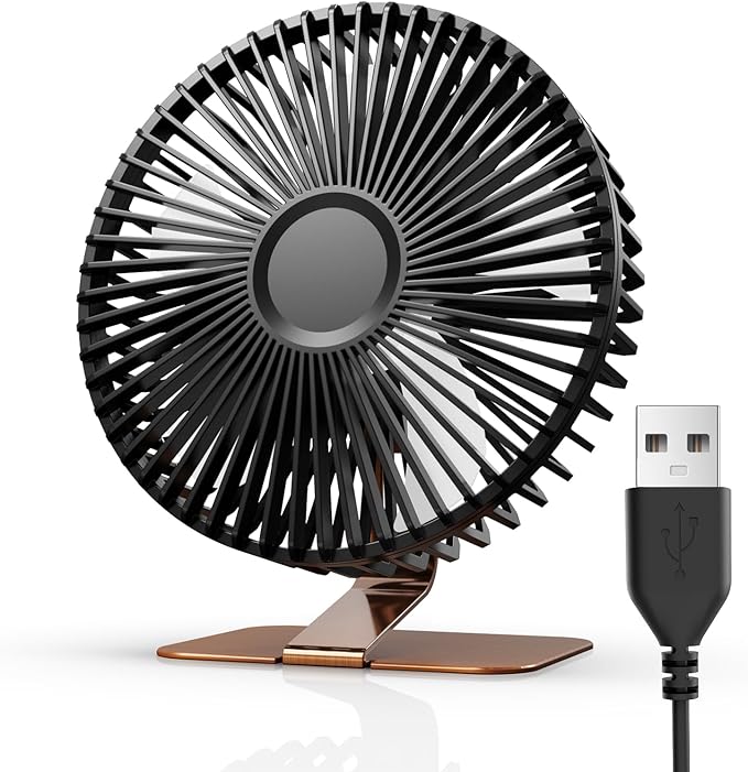 SLENPET 6 inch USB Desk Fan, 4 Speeds, Ultra-quiet, 90° Adjustment for Better Cooling, Portable Mini Powerful Desktop Table Fan, Small Personal Fan for Home Office, Metal Base, Bronze