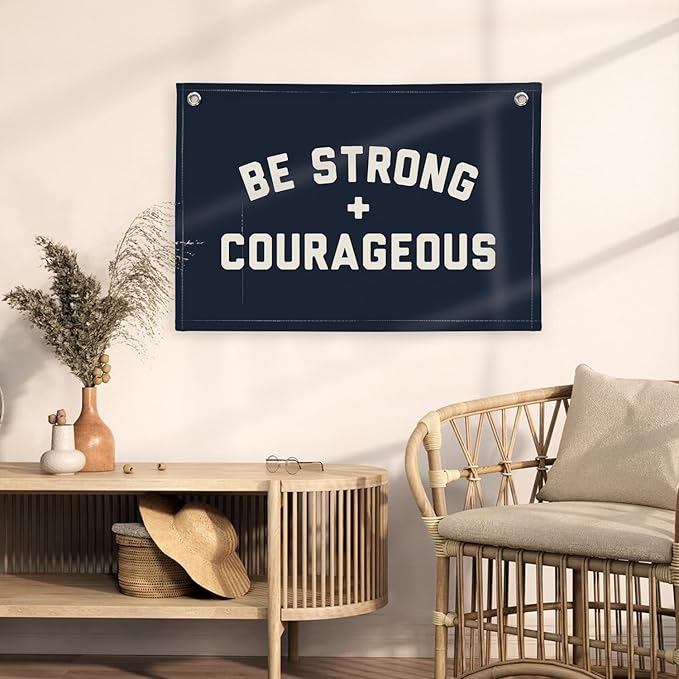 Motivational Quotes Boys Room Decor，Be Strong Courageous Joshua 1:9 Bibie Nursery Playroom Wall Decor,Classroom Must Haves, Teen Dorm Toddler Wall Hanging Canvas Banner 30x20 bestrong