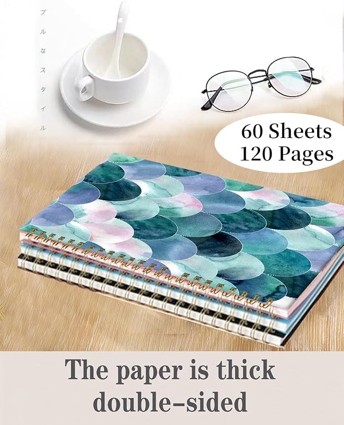 Spiral Journal Notebook,A5 Hardcover Lined Journals for Women 6 x 8.3 in,60 Sheets 120 Pages Thick Paper,Cute College Ruled Writing Notebook for Office Work School(Beautiful Green Mermaid Scales)