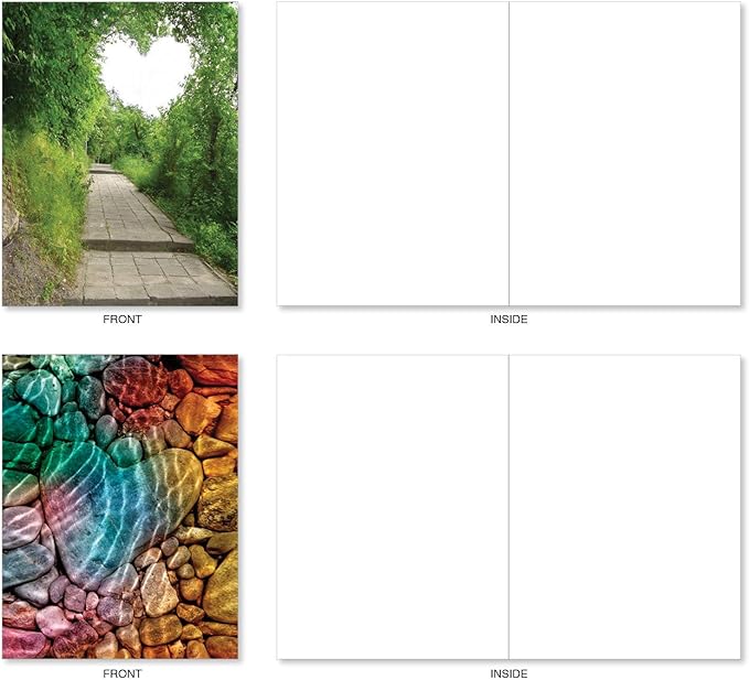 The Best Card Company - 20 Cute Boxed Cards (4 x 5.12 Inch) - Assorted Blank Set (10 Designs, 2 Each) - Heartscapes AM6838OCB-B2x10