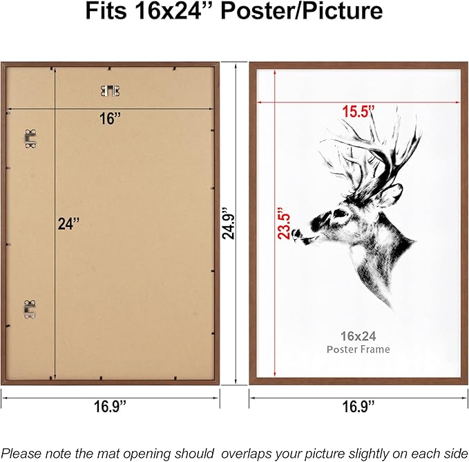Yaetm 16x24 Picture Frames Set of 4, Walnut Brown, Solid Wood Frame 16 x 24 Frame for Gallery Wall, Photos, Posters & Art Prints, Wall Mount (4 pack, Walnut)