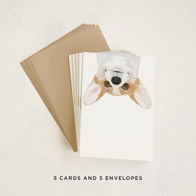 Minted Corgi Dog Greeting Cards – 5 Pack of Folded 5x7 Blank Greeting Cards on Paper with Matching Envelopes | All Occasion Stationery Set for Birthdays, Thank You, Congratulations, Everyday Notes