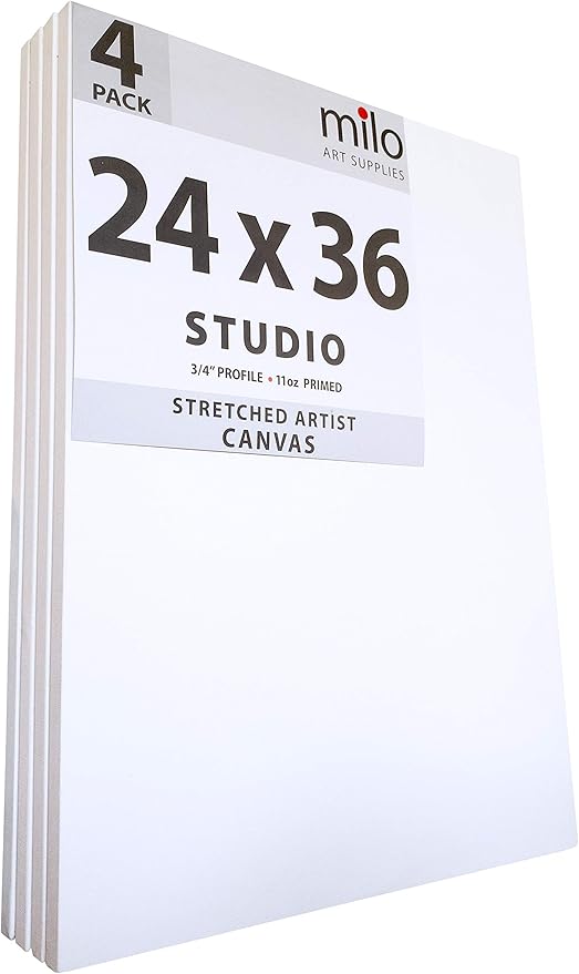 milo Pro Stretched Artist Canvas | 24x36 inch | Pack of 4 | 3/4” inch Thick Studio Profile | Ready to Paint 11 oz Primed Heavy Duty Large Canvas Art Supplies for Painting