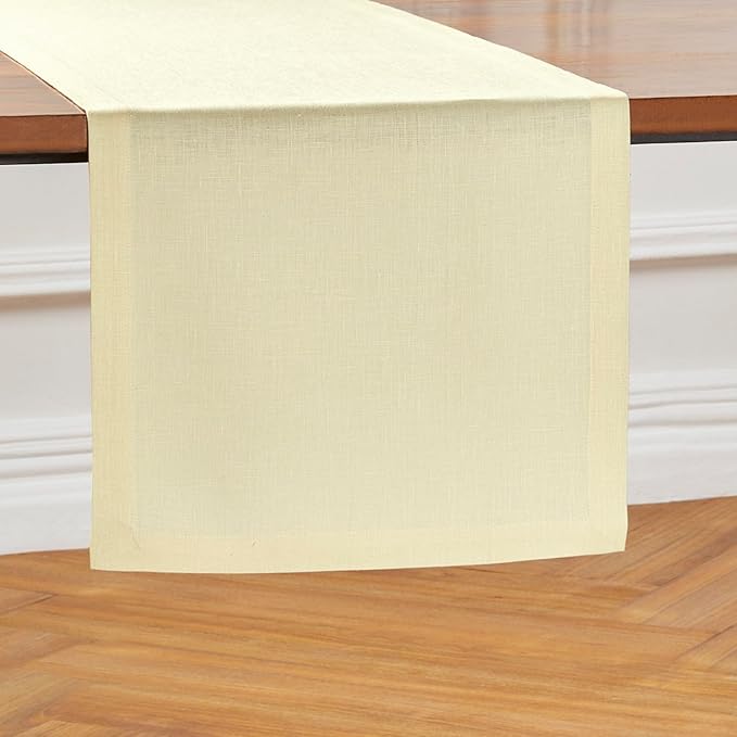 Solino Home Linen Table Runner 120 Inches Long - 100% Pure Linen Creamy Ivory Table Runner 14 x 120 Inch for Spring, Easter - Diana Medium Weight