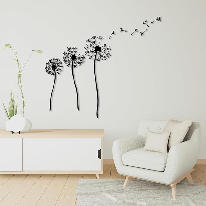Metal Dandelion Wall Art, Modern Flower Wall Decor for Living Room & Bedroom, Nature Inspired Pusteblume Design, Unique Home Decoration & Housewarming Gift (Medium)