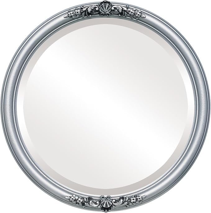 OVALCREST Round Beveled Wall Mirror for Home Decor - Contessa Style - Silver Spray - 20x20 Outside Dimensions