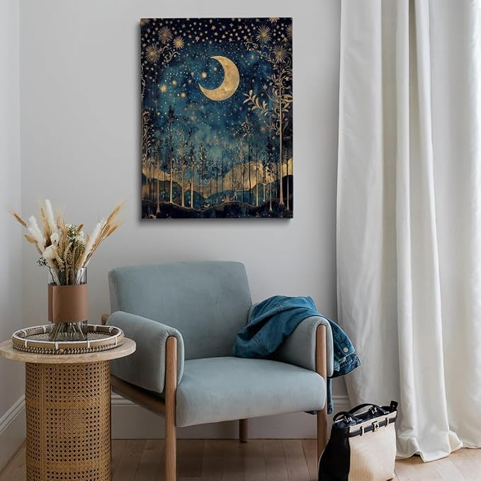 William Morris Print,Vintage Poster,William Morris Moon & Stars Print,Vintage Wall Art,Textiles Wall Art for Bedroom Kitchen Living Room 20x30in Large Frame