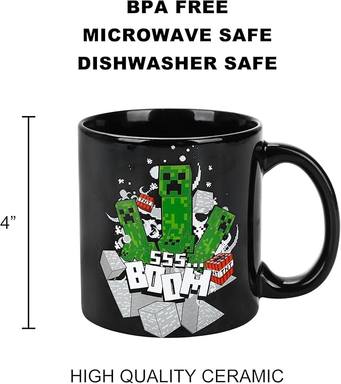 Bioworld Minecraft Creeper Boom 16 Oz Black Ceramic Mug
