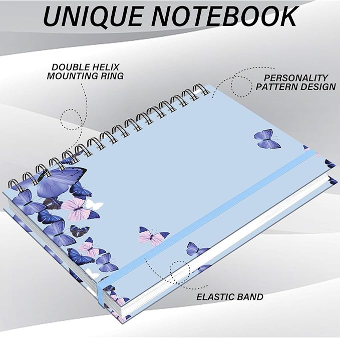 Spiral Notebook,Hardcover Journal Wide Ruled Spiral Notebook,A5 5.5 x 8.3 Inch,80GSM Thick Paper 60 Sheets 120 Pages for Girls Women School Office Aesthetic Cute-Purple Butterfly