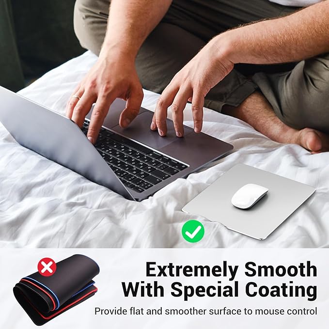 HONKID Metal Aluminum Mouse Pad, Office and Gaming Thin Hard Mouse Mat Double Sided Waterproof Fast and Accurate Control Mousepad for Laptop, Computer and PC,9.45 X 7.87 Inch,Silver