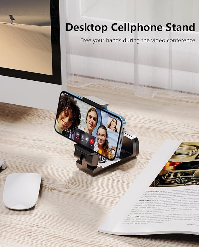 MiiKARE Travel Essentials Airplane Phone Holder, Universal Handsfree Phone Mount for Flying with 360 Degree Rotation, Travel Must Haves Phone Stand for Desk, Tray Table, Black&Black&Black