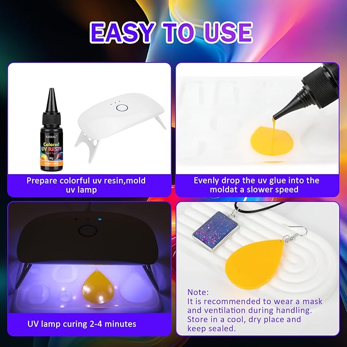 KISREL UV Resin, Upgrade 24 Opaque Colored UV Resin Kit, Solid Colored UV Resins, Rigid Ultraviolet Clear Resin for Crafts, Jewelry Making and Decoration