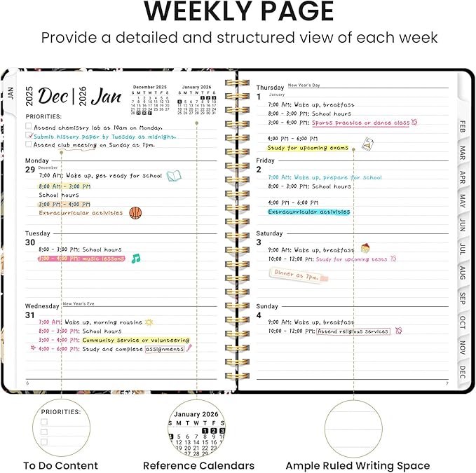 2026 Planner, Weekly and Monthly Calendar Planner for Women, Jan 2026 - Dec 2026, Hardcover Planning Agenda book with Tabs, Spiral Bound, Inner Pocket, Perfect for School Office Supplies, 6.3" x 8.5" - Vintage Blooms