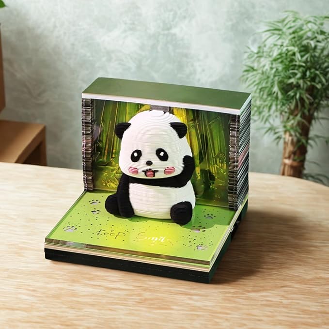 3D Calendar 2026, Panda Bamboo Forest Time Piece Calendar 2026, Daily Tear-Off Memo Pad with LED Light, Paper Carving Desktop Decoration, Unique Holiday & New Year Craft Gift