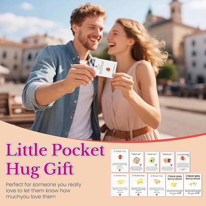 10 Sets Pocket Hug Card – DIY Mini Cute Size Food Themed, Motivation Gift for Encouragement Friendship & Emotional Support – Inspirational Keepsake for Friends Family Kids & Loved Ones