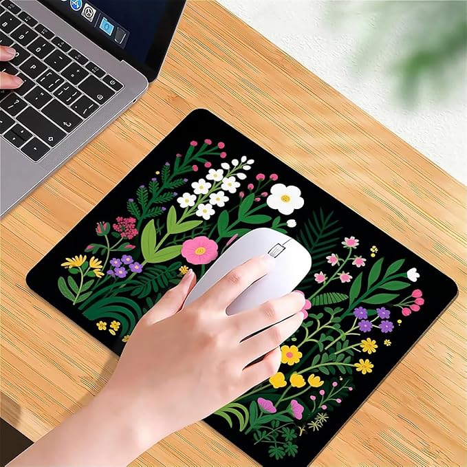Square Mouse Pad Flowers Plants 1, Personalized Premium-Textured Custom Mouse Mat Design, Washable Mousepad Cloth, Non-Slip Rubber Base Computer Mouse Pads for Wireless Mouse