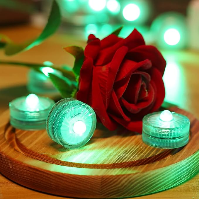 HL Submersible LED Light,Green Small LED Light,100 Hours Waterproof Flameless Led Lights Battery Powered for Wedding Home Vase Festival Party Decoration 24pcs (Built-in 48 Batteries)