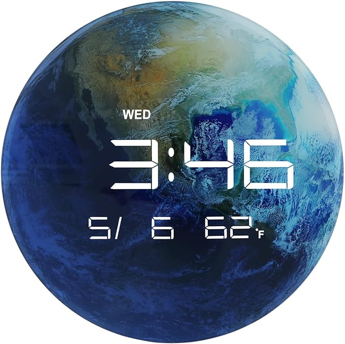 13" Digital Wall Clock with LED Display, Calendar & Temperature, Automatic Dimming, 12/24hr Format, USB Powered, Wall & Desk Use - HUI-8859