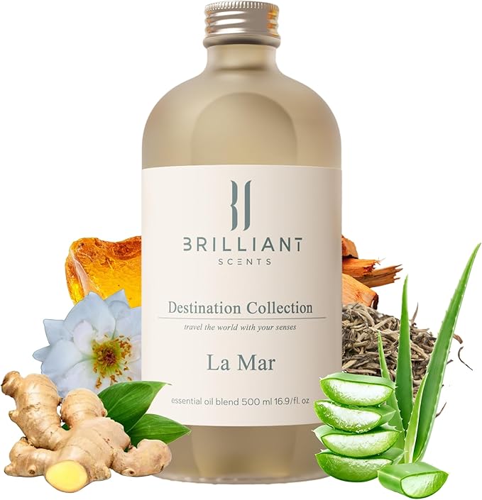 Brilliant Scents La Mar Fragrance Oil 500ml - Premium Diffuser Oil for Home, Office, Hotels - Long Lasting, Plant-Based, Meets IFRA Standards, USA-Made - White Tea, Ginger, Musk