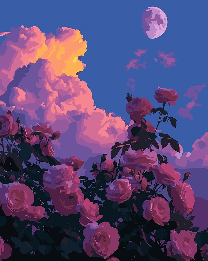 JYXSJYYD Paint by Numbers Kit for Adults Beginner,Pink Sky Rose Easy Paint by Number Kits Canvas Without Framed,DIY Acrylic Oil Painting Adults Paint by Numbers Kits for Home Decor 16x20 Inch
