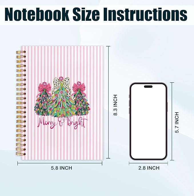 Coquette Christmas Tree Spiral Notebook, Preppy Christmas Aesthetic Journal for School Office Supplies, Girly Xmas Holiday Hardcover Journal 5.5x8.3 Inch