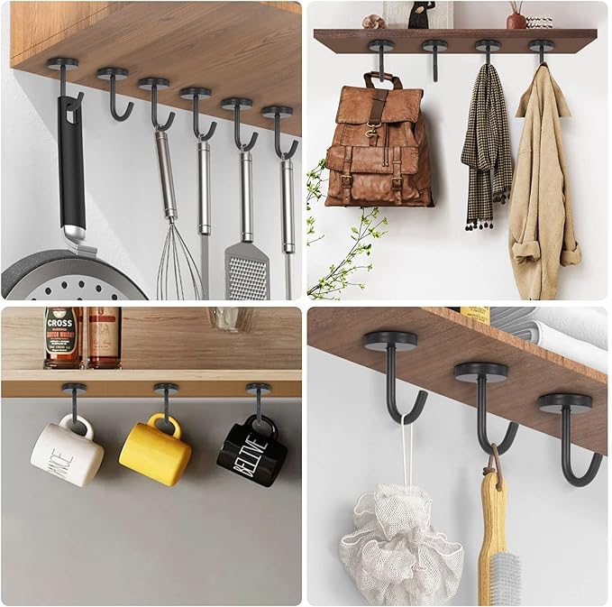 NearMoon Coat Hooks, Wall Mount Hooks for Hanging Hat Hurse Robe, 304 Stainless Steel Heavy Duty Towel Hangers for Bathroom Livingroom Kitchen-Ceiling Hook, 6 Pack (2 Inch, Matte Black)